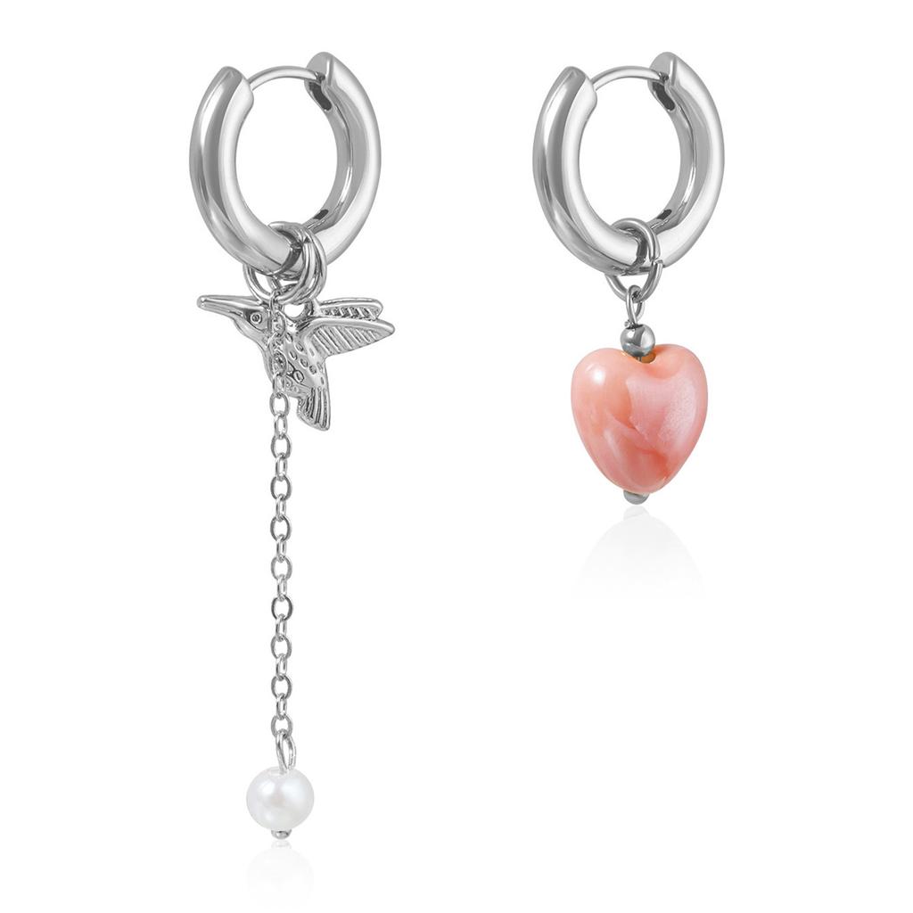 Vintage Inspired Asymmetric Heart and Bird Earrings Hypoallergenically Zinc Alloy Fashion Jewelry Gift for Women