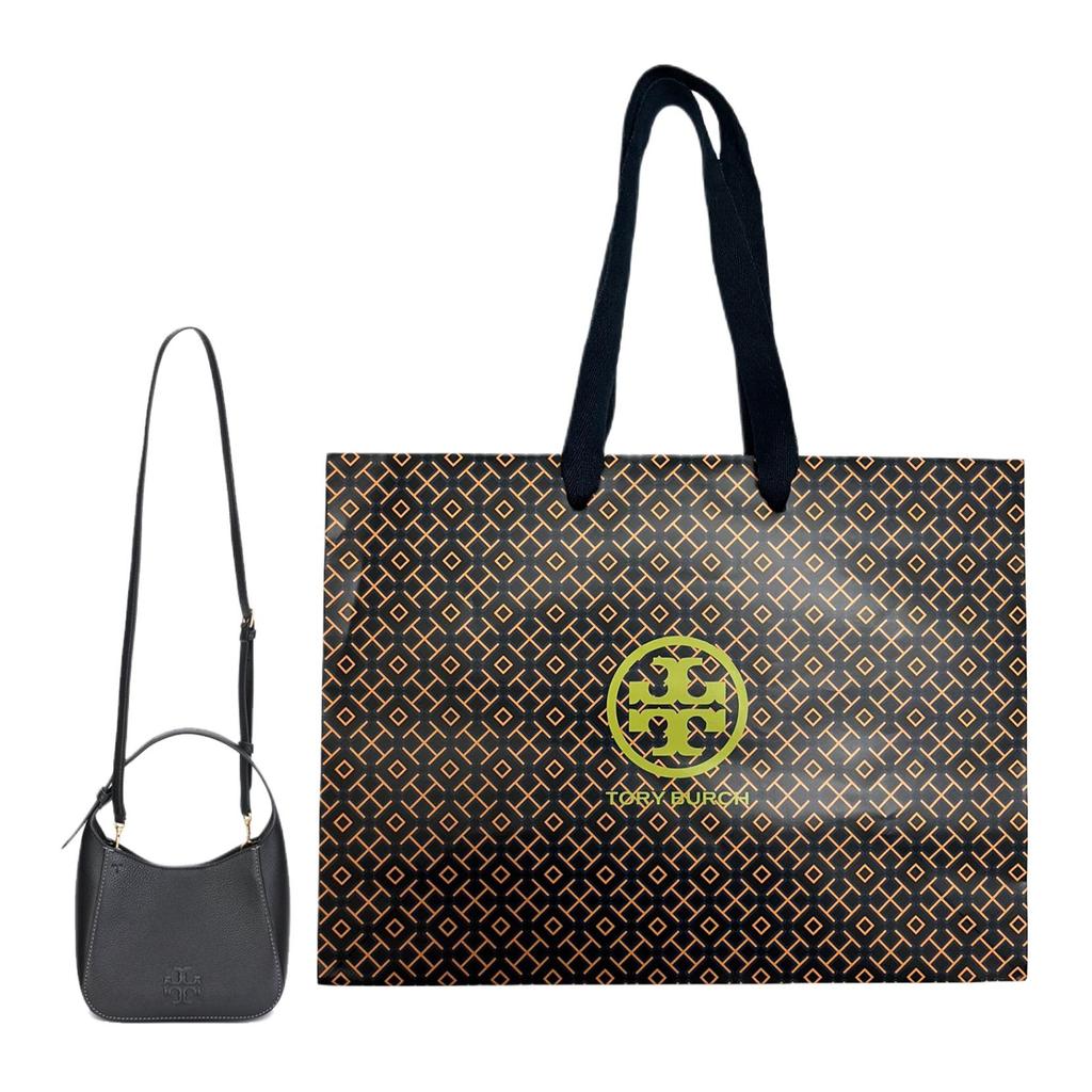 Tory Burch Thea Solid Color Embossed Letter Logo Leather Bucket Bag Women handbags Black 144690-001
