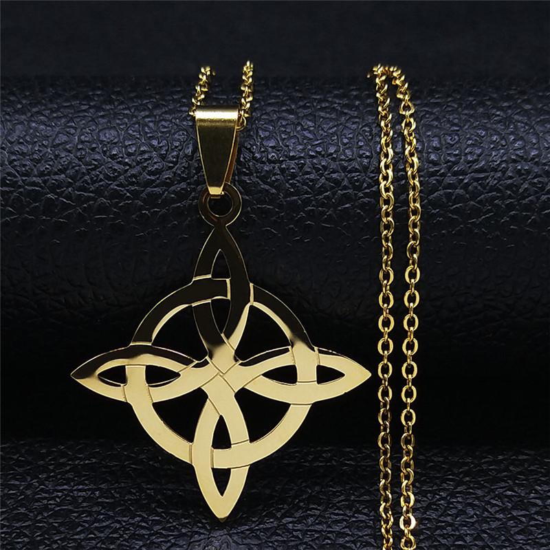 Stainless Steel Celtic Knot Witch Necklace for Men Women Wicca Jewelry Witchcraft Nudo de Bruja N4273