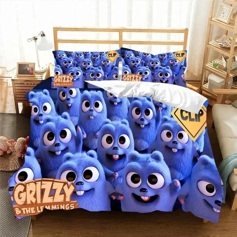 

Comforter G-Grizzy And The Lemmings Bedding Set Printed Bed Set With Bed Soft Single Double Queen Super King Size Comforter (quilt)-EU Single(135*200cm)3pcs