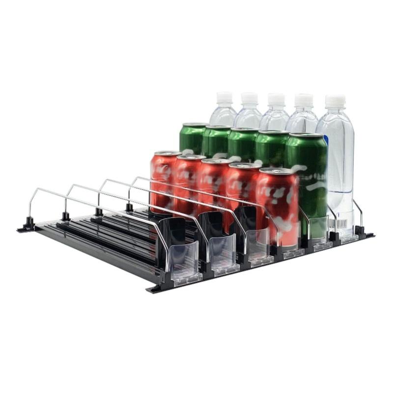 Automatic Drink Pusher Glide Width Adjustable Simple Operation Labor Space Saving Black Self Pushing Can Organizer For Fridge