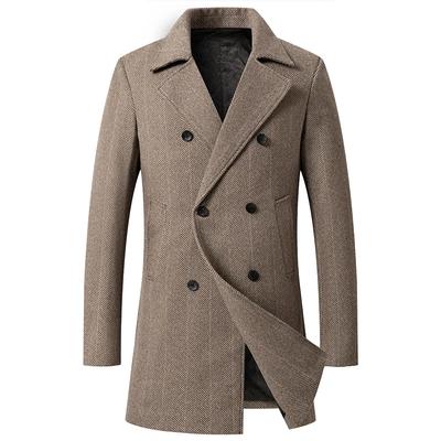 Men's Double Breasted Wool Coat Simple Mid-length Trench Men Business Casual Woolen Jacket Male Warm Windbreak Overcoat