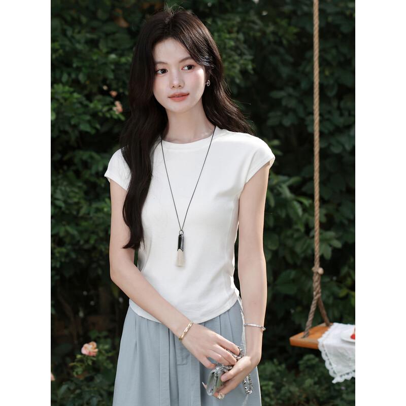 Luxiangnan Women s Draped White Short Sleeve T-Shirt M