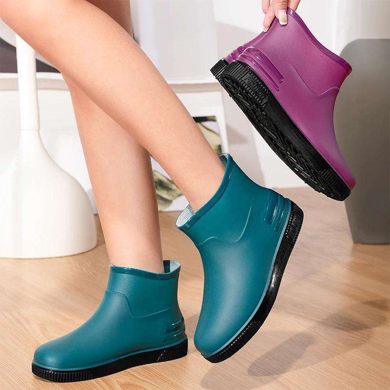 Fashion rain shoes water shoes women's adult warm waterproof non-slip velvet kitchen short rubber shoes rain boots cover shoes water boots