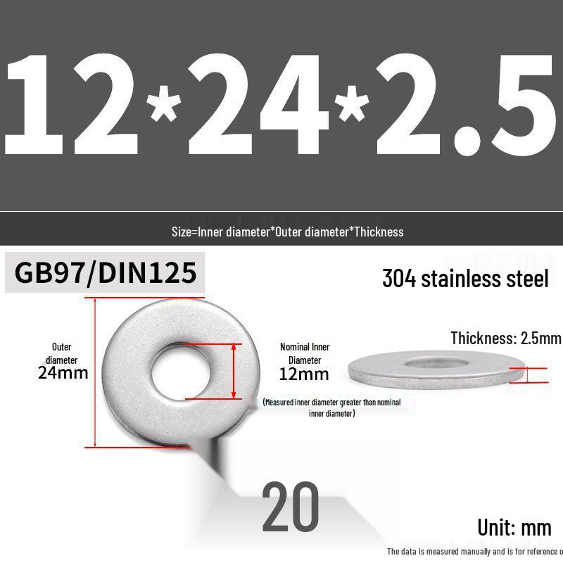 304 Stainless Steel Enlarged Flat Washer Ring (Sizes: M1.6-M22)