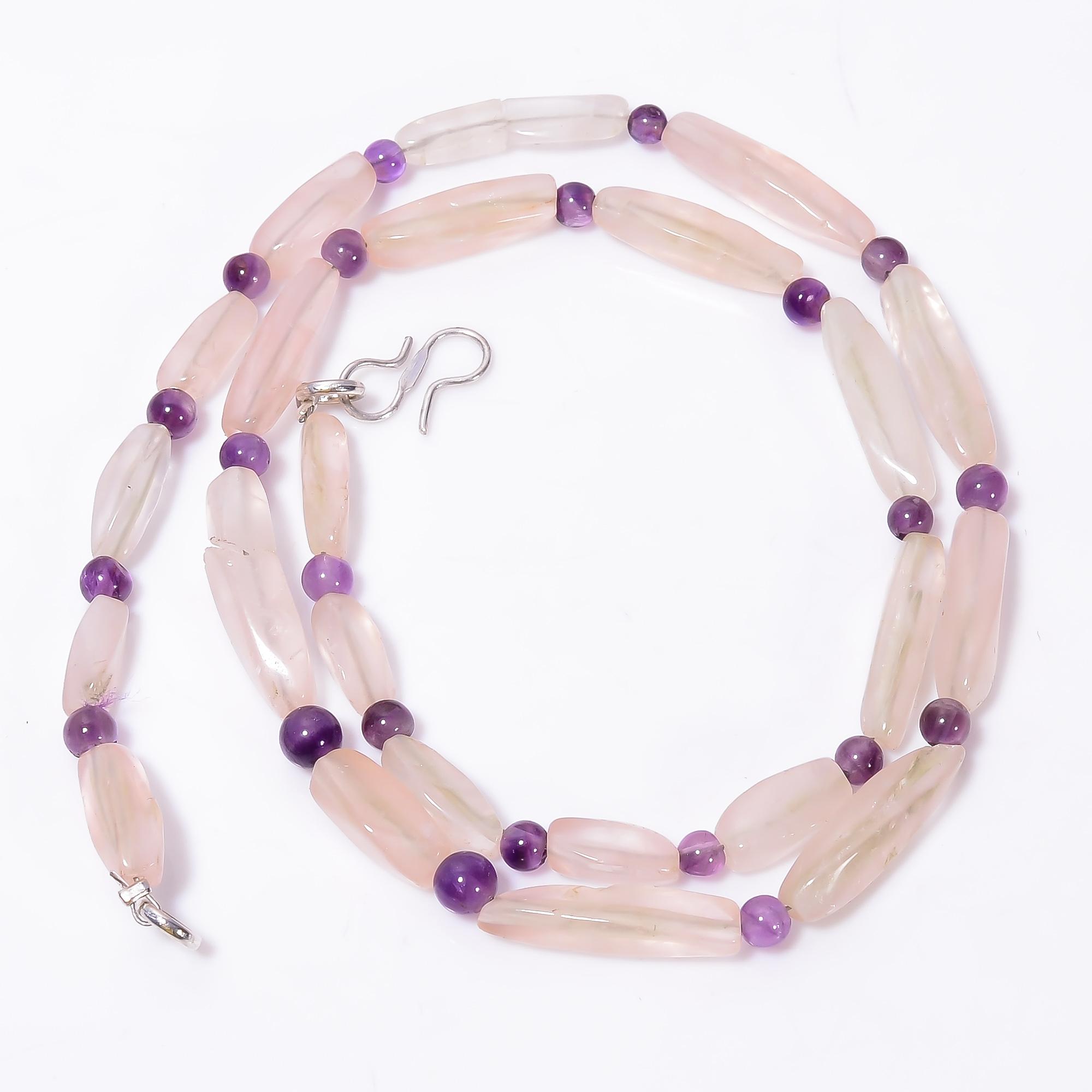 

Natural Rose Quartz Amethyst Mix Shape Gemstone Smooth Beads Necklace 5-21mm 18 UB-8667