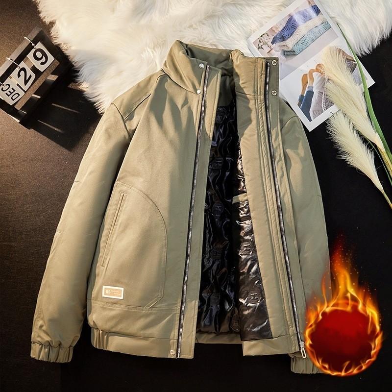 Men's Autumn and Winter with Wool Thickened Cotton-padded Jacket Youth New Large Size Standing Collar Warm Coat