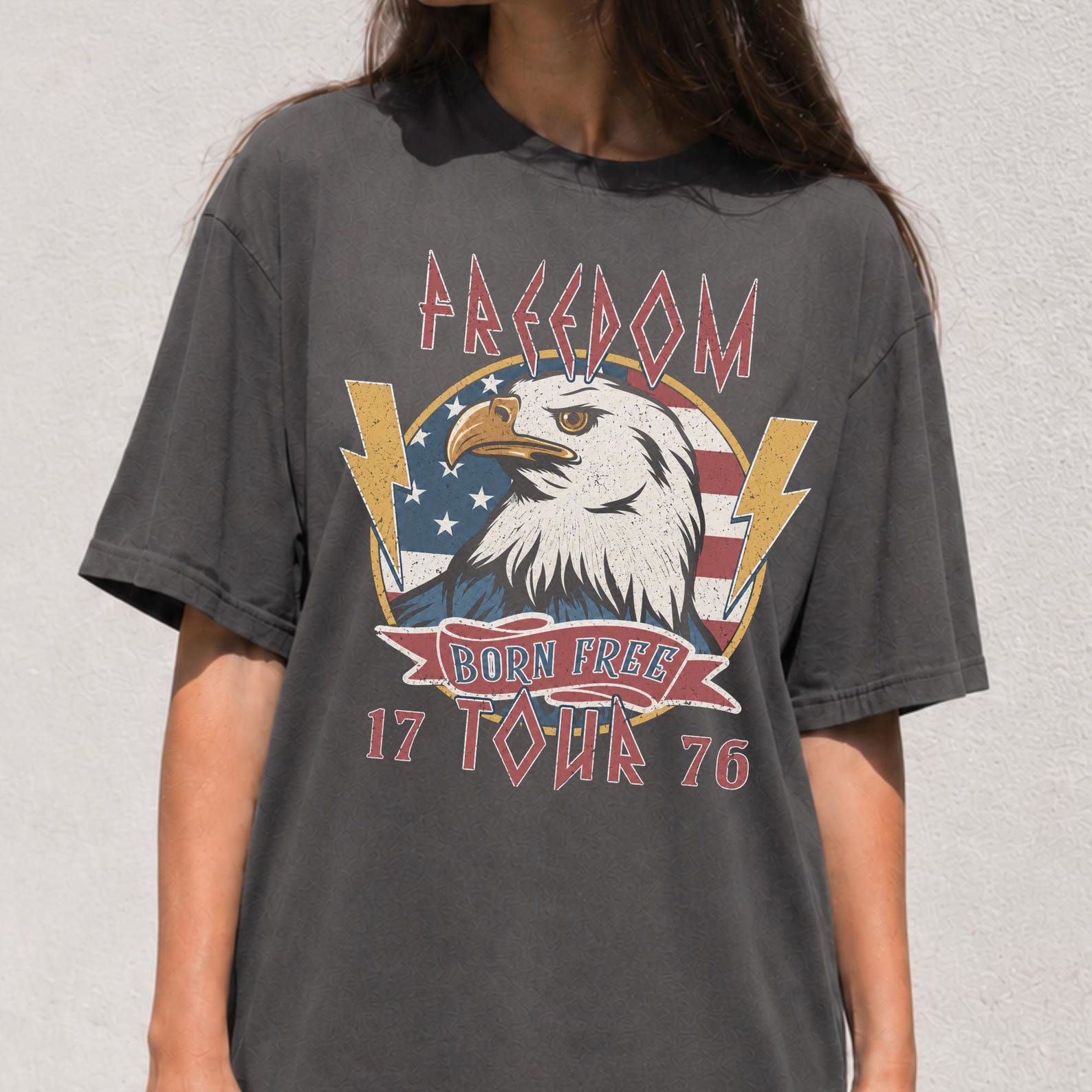 Unisex Freedom Eagle Tour 76 T-Shirt, American Flag, Vintage Rock tee, Garment Dyed Vintage T-Shirt 2XL
