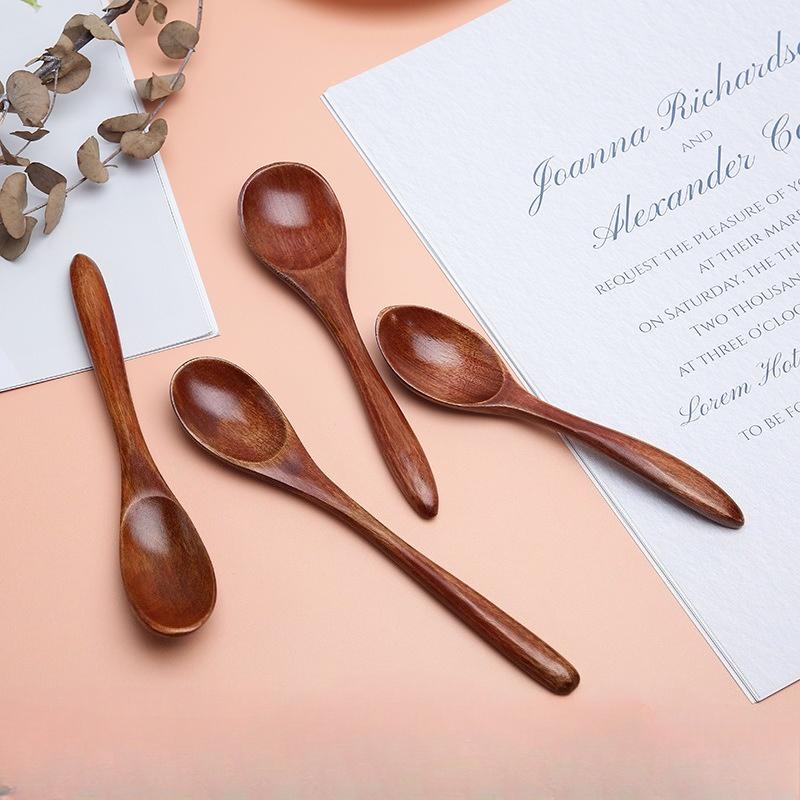 4PC Wooden Spoon Wood Tableware Spoon Anti-Scald Tea Coffee Stirring Spoons Kitchen Cooking Utensil Tool Soup Teaspoon
