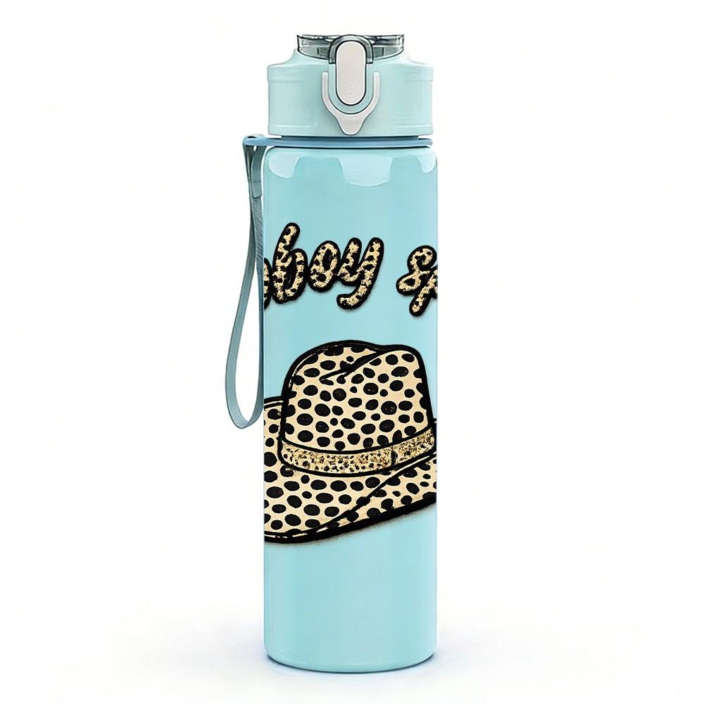 1PC Cowboy Boots Hat Western Style Print 750ml Color Plastic Sports Water Bottle Leakproof Flip Straw Lid Suitable for Sports Office Home Use