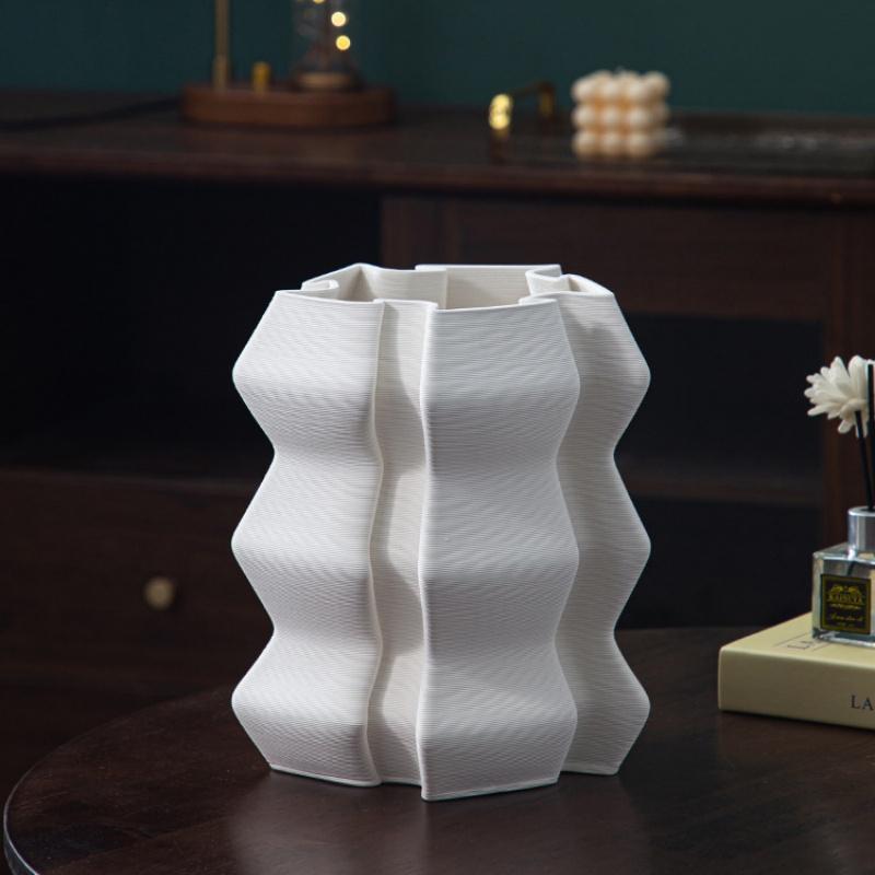 Three-dimensional Ceramic Vase White Geometric Circle Streak Flower Vase Ceramic Handicraft Floral Arrangement Accessories