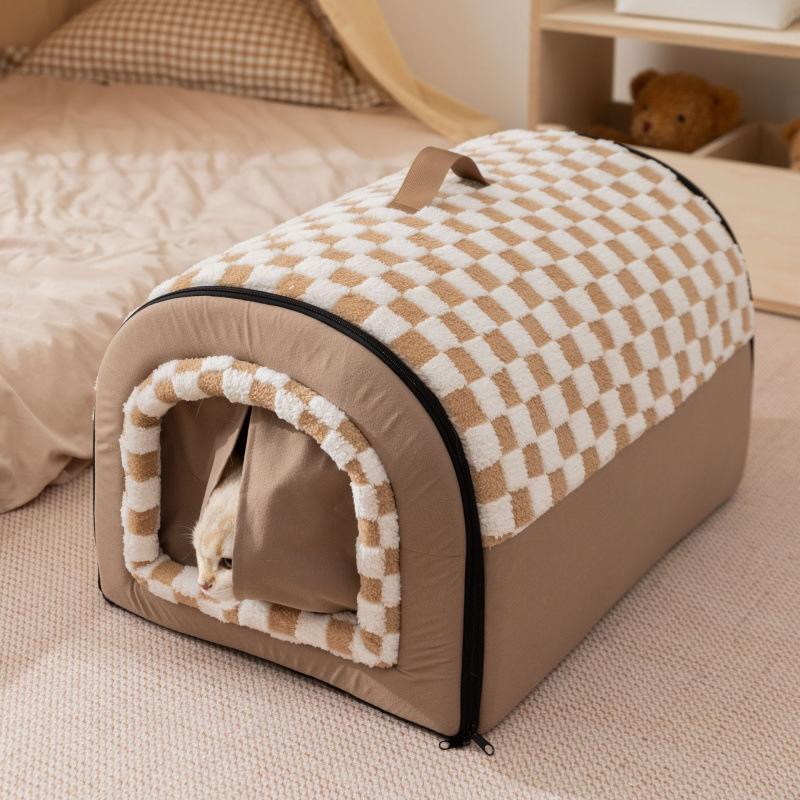 New Cotton Winter Thickened Curved Tent Large Space Cat & Dog Movable Luxury Carton Kennel Bed