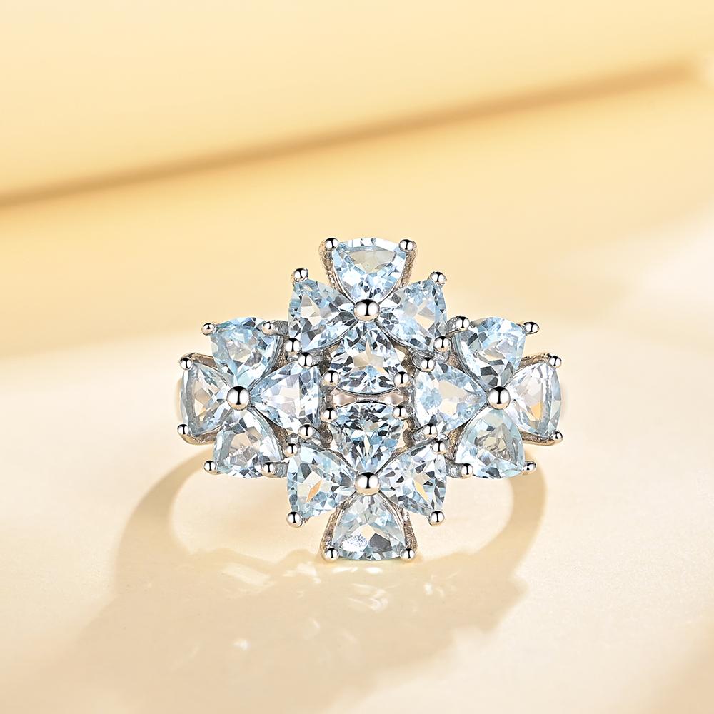 Dámský prsten 925 ze sterlingového stříbra přírodní nebesky modrý drahokam topaz s jemným květinovým vzorem šperků