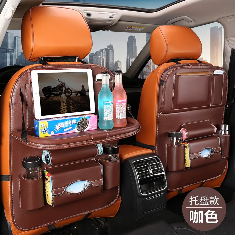 Car Seat Back Kick Mats PU Leather Storage Organizer with Foldable Table Tray & Pockets Car Interior Accessories