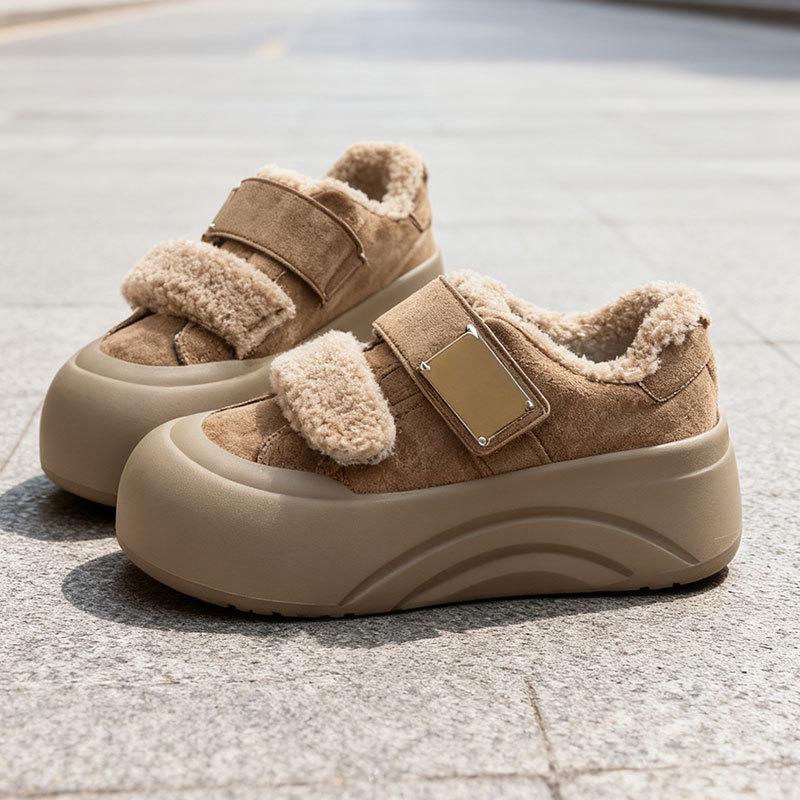 

Флис толстая подошва уродливые милые большеголовые туфли женские зимние новые пушистые теплые туфли-хлеб на липучке хлопковые туфли 40 хаки