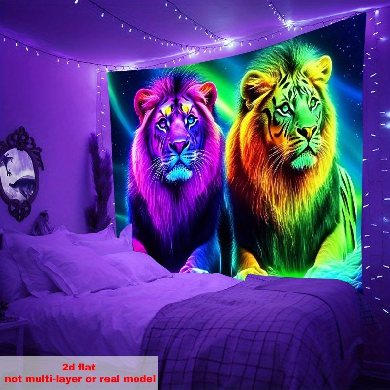 VIKAMA Neon Colorful Lion Tapestry Bedroom Bedhead Decorative Cloth Living Room Sofa Background Wall Tapestry