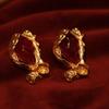Baroque Vintage Red Lava Gem Gold-Plated Stud Earrings with Silver Needle