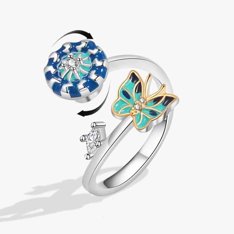 Cute Rabbit Animal Adjustable Open Rings For Women Crystal Anxiety Relief Spinning Rotate Freely Ring Jewelry Accessories