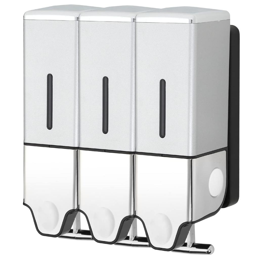 [100,000th Shipment] PREMM Magnetic Shampoo Dispenser, Wall-Mounted (Silver, Triple, 550ml x 3)