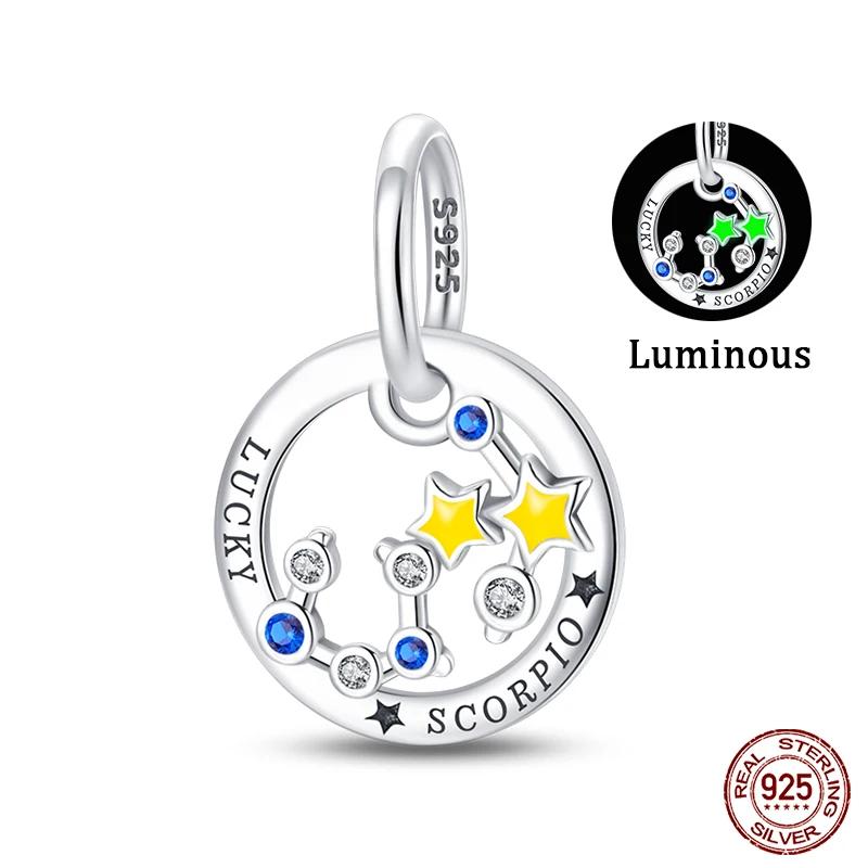 Copper Twelve Constellations Luminous Charms Beads Fit Qikaola Original Bracelets Fine Diy Birthday Jewelry Gifts