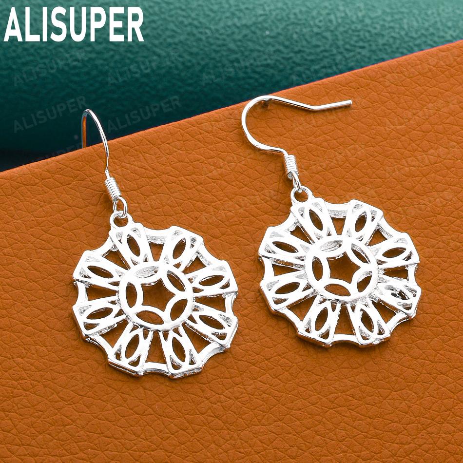925 Sterling Silver Ethnic Style Hollowed-Out Sunflower Earrings - Stylish Evening Jewelry