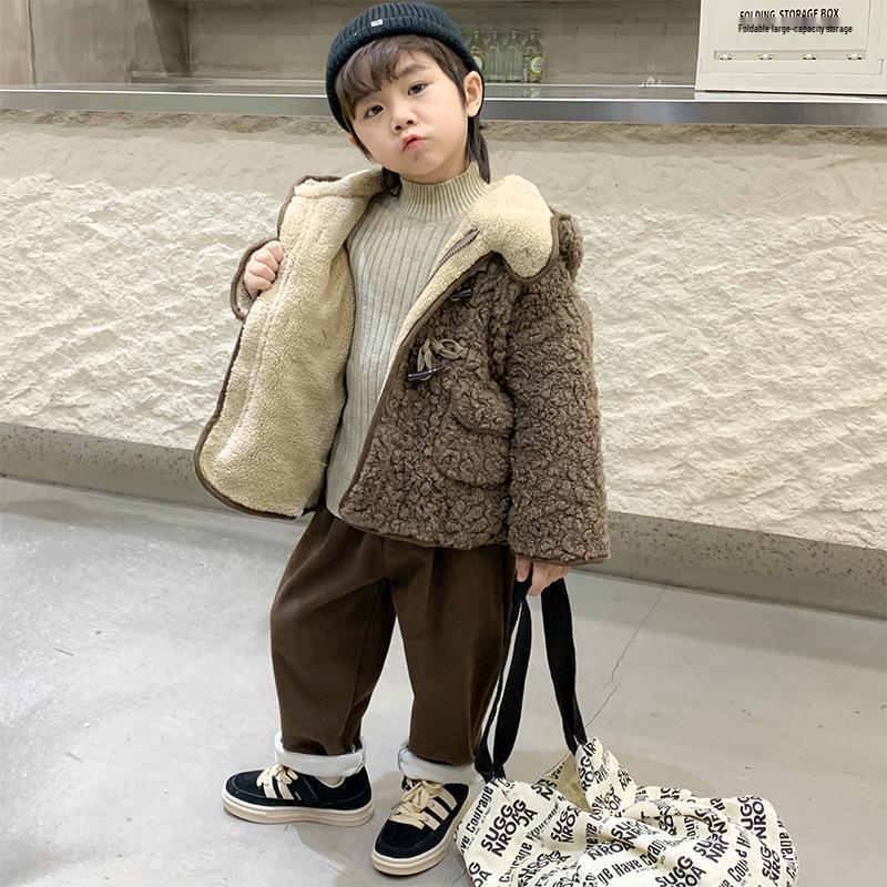 

Пальто из овечьей шерсти с ромбовидной стежкой на флисовой подкладке для мальчиков, осень/зима 2025, для детей малого и среднего возраста 140 cm каштановый