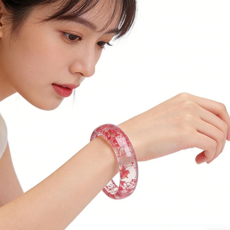 Elegant Resin Bangle With Preserved Flowers Comfortable Dried Flower Wristband For Women Fashion Jewelry Gift