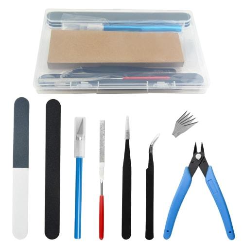 WMYCONGCONG Plastic Model Tool Set, 9-Piece Beginner's Tool Set, Modeler's Knife (5 Replacement Blades), Thin-Blade Nippers, File, Precision Tweezers,