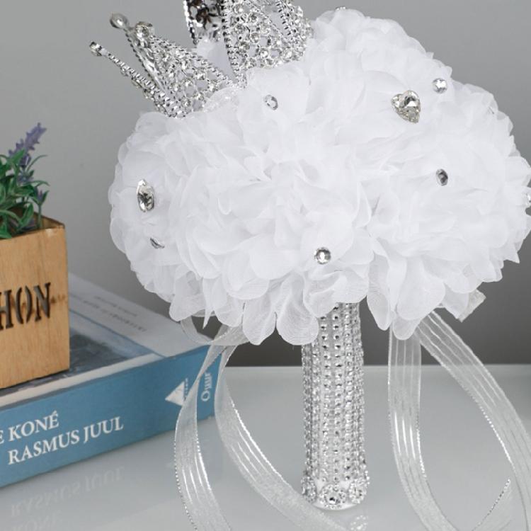 Diamond Crown Decorative Handheld Flower Rhinestones Wedding Bouquet with Ribbon