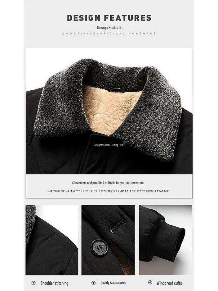 Men's Winter Thickened Lapel Jacket - Plus Velvet, Warm, Loose Fit for Middle-aged & Elderly