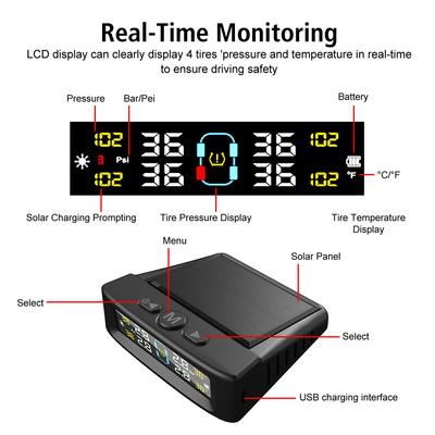 4 TPMS-sensorer Bil Däcktrycksövervakningssystem Bil Däcktestare Temperaturvarning Elektronik Solcellsdriven TPMS Universell