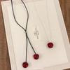 Einziehbare Rote Kirsch-Anhänger Halskette - Elegante Vielseitige Lange Pulloverkette Choker für Damen