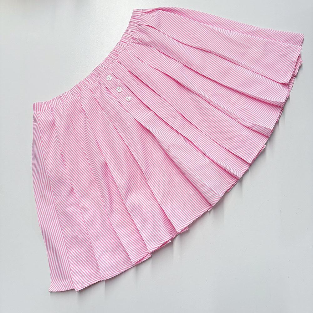 Striped Long Sleeve Shirt Women's Tennis Set Fashion Casual Elastic Waist Pleated Skirt Two-Piece Set