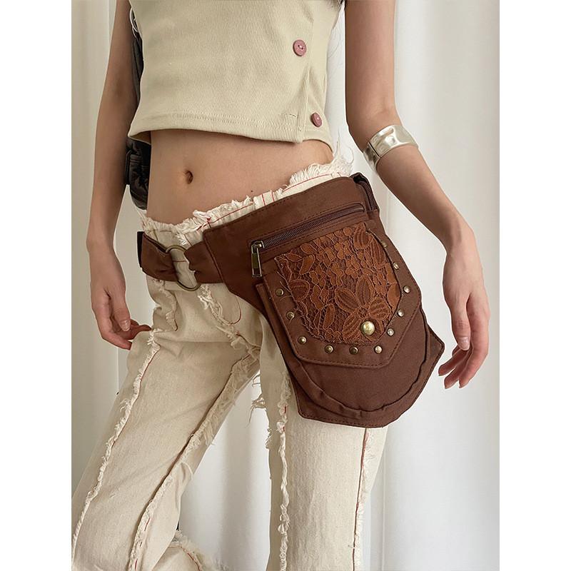 Vintage Ethnic Waist Pack For Women With Faux Leather Rivet Belt For Travel