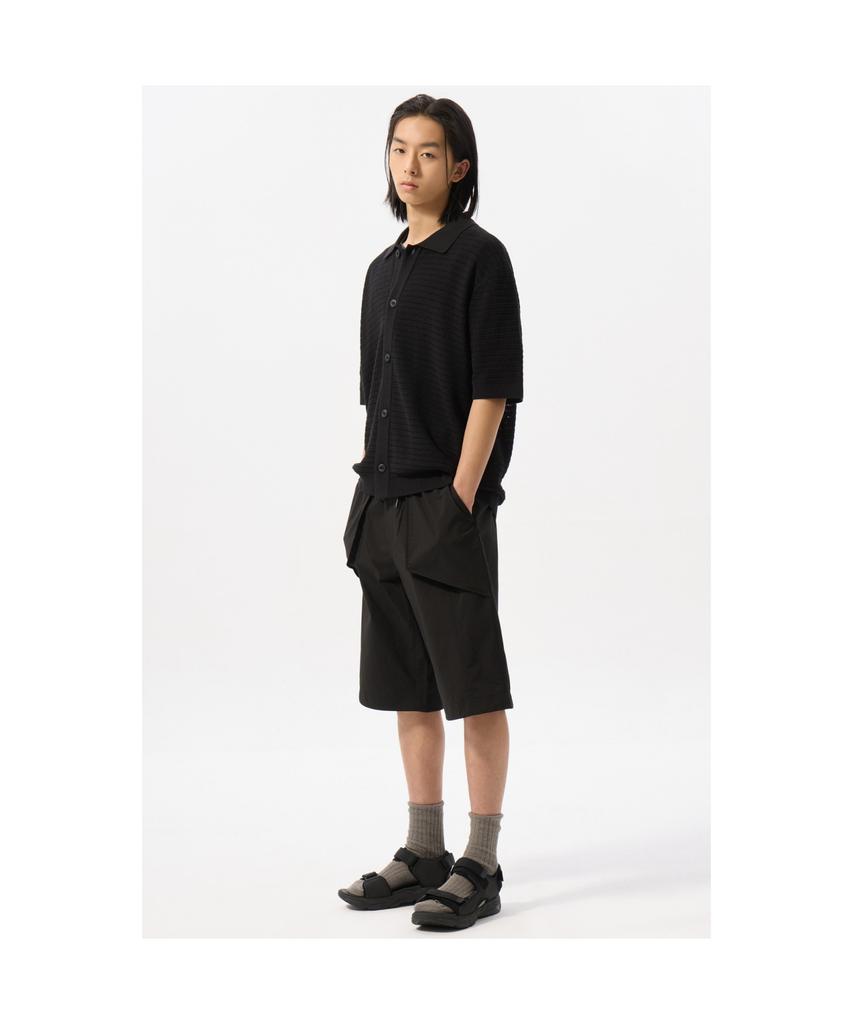 Customellow Black Mesh Half Sleeve Cardigan_Cwwam25312Bkx