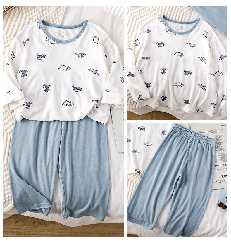 2025 Kids' Spring/Autumn Modal Cartoon Pajama Set: Lightweight & Loose Fit for Boys - Perfect for Home & Air Conditioning.