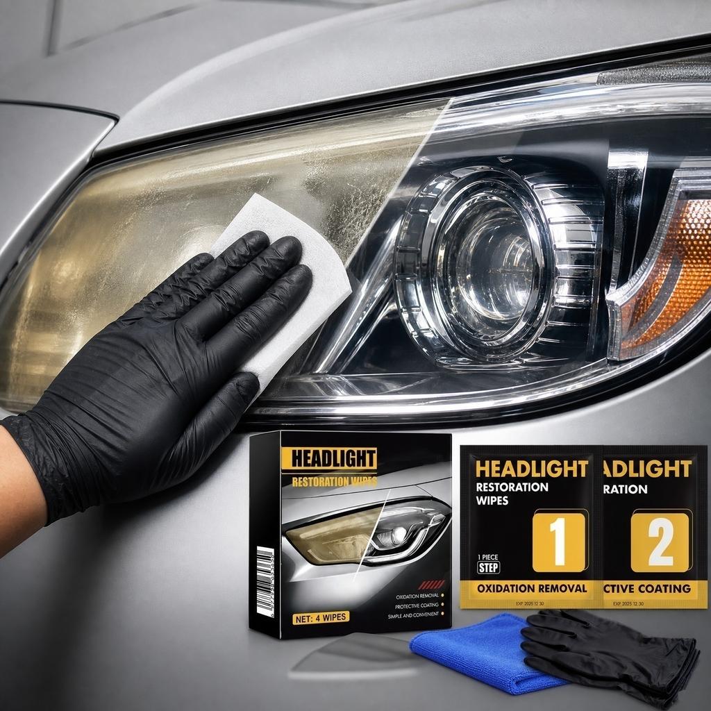 Autoscheinwerfer-Aufbereitungs-Tücher-Set 10 ml mit Handschuhen und Mikrofasertuch-Set