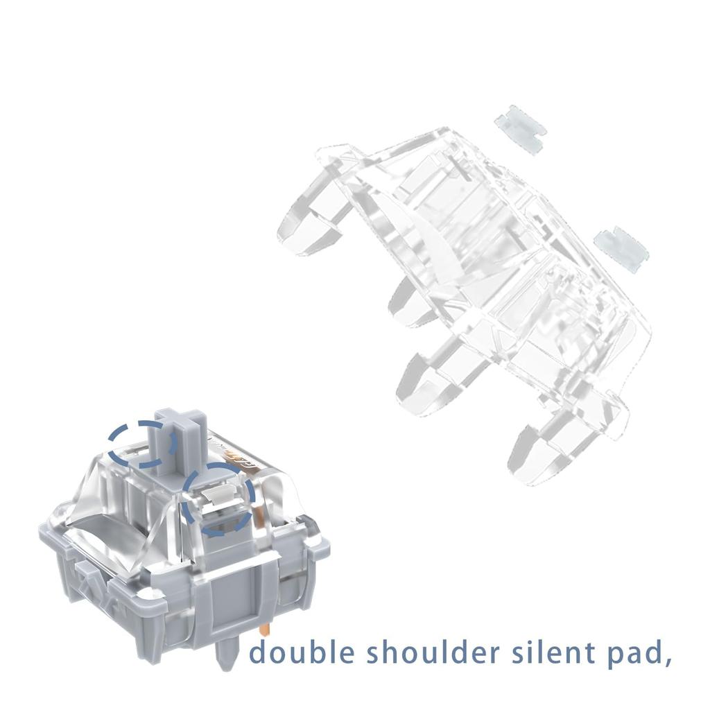 GATERON Zero Degree Silent Silver Keyboard Switches, SMD LED Linear 0° Dual Rail 45gf Key Switches for MX Mechanical Keyboards (72pcs)