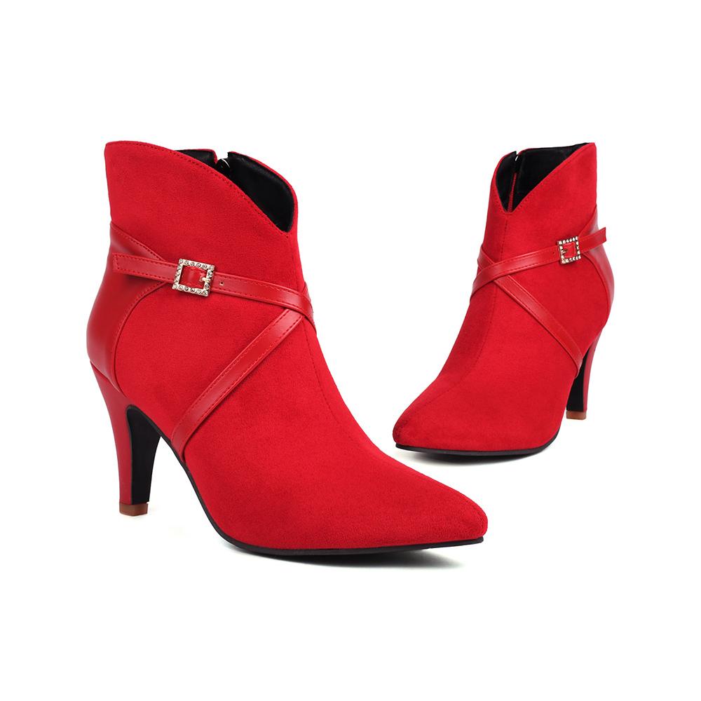 Spring Apricot Black Women Ankle Boots Pointed Toe High Spike Heel Small Big Size 33 47