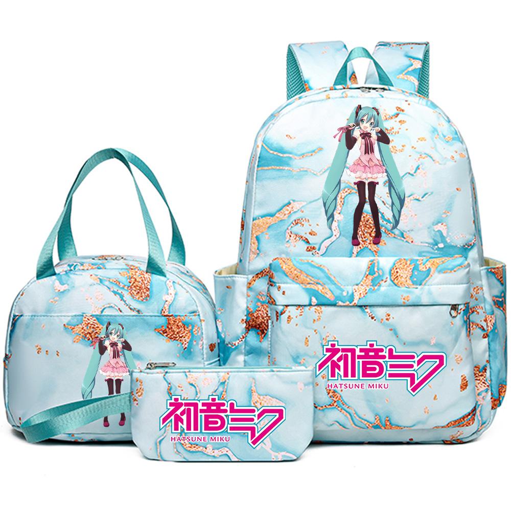 3Pcs/set Anime Hatsune Miku Printed Backpack Handbag Pencil Case for Teenager Student Bookbag Schoolbag Women Large Capacity Waterproof Travel Bag