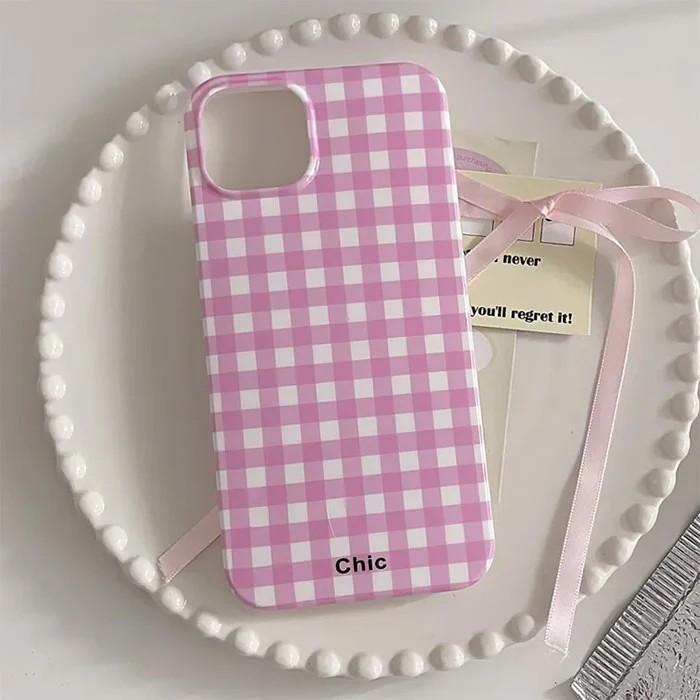 

Luxury Clmj Danish Pastel Checkered Phone Case for iPhone 17 16 15 14 13 12 11 Pro Max Plus Air Glossy Film Hard PC Cover iPhone 15