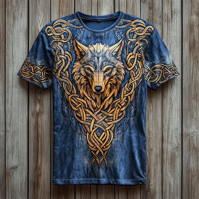 Pánské Vintage Severský Havraní Totemový Potisk Ležérní Tričko s Krátkým Rukávem Nadměrná Velikost Kulatý Výstřih Tričko s Krátkým Rukávem Letní Dámské Tričko Top