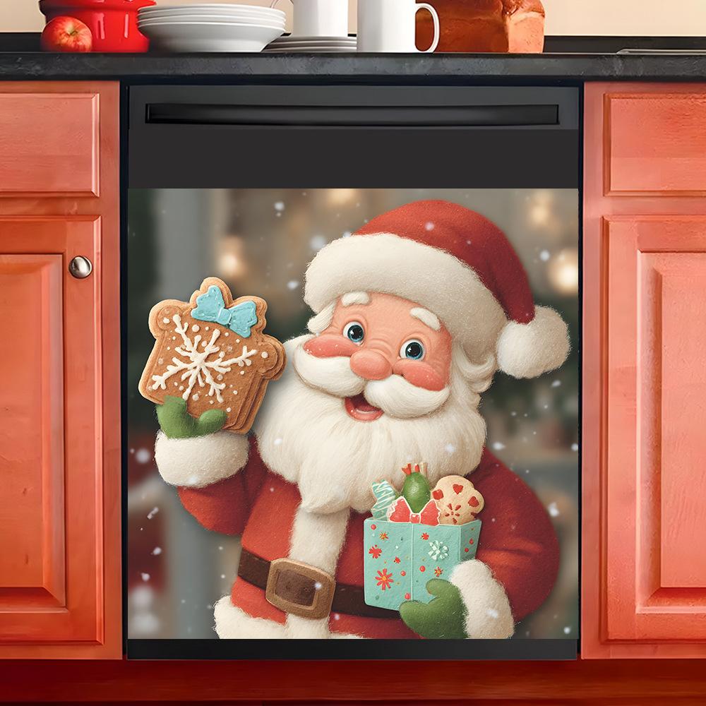 Creative Santa Claus and Gift Kitchen Restaurant Dishwasher Festive Atmosphere Decorative Stickers