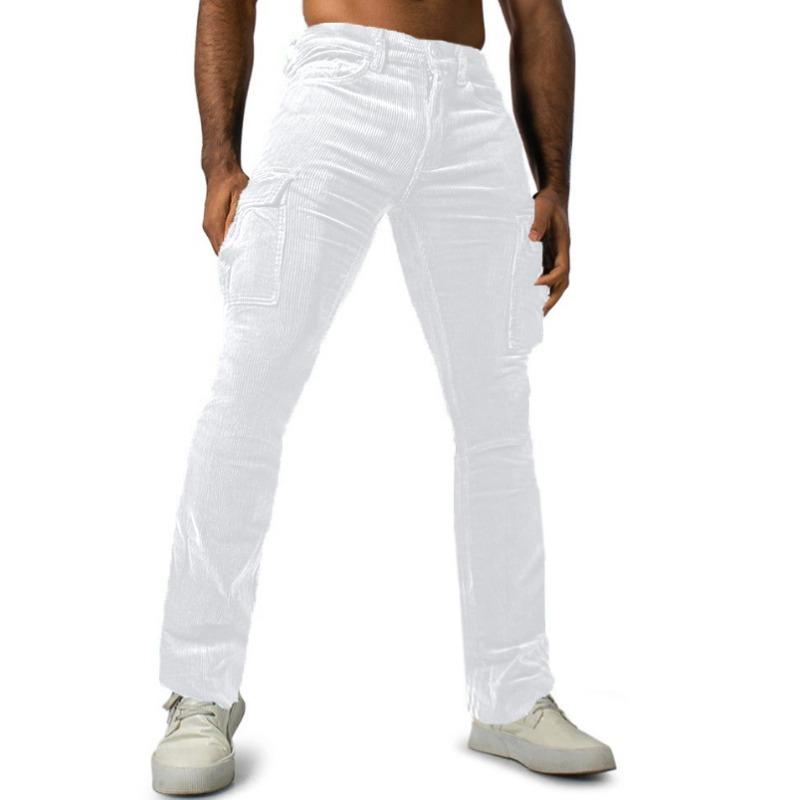 

Men s Flared Corduroy Cargo Pants Vintage Streetwear Bottoms S белый