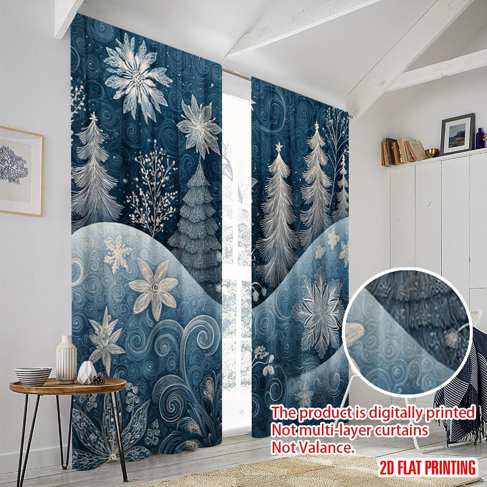 2pcs,2D Plane Printing Pattern Curtains Modern Christmas Snowflakes Polyester Fabric (without Rod) Versatile All Ldeal for