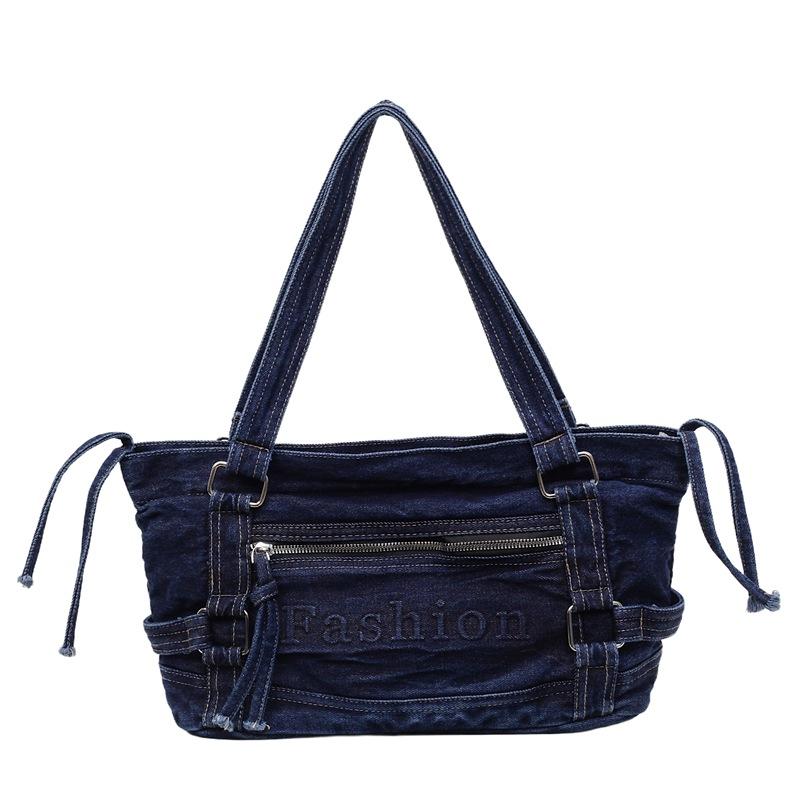 Large Capacity Commuter Tote Bag Women's Denim Shoulder Crossbody Bag