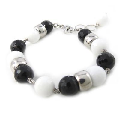 [M4122] - Silver Bracelet 'Mineralia' Black and White Agate