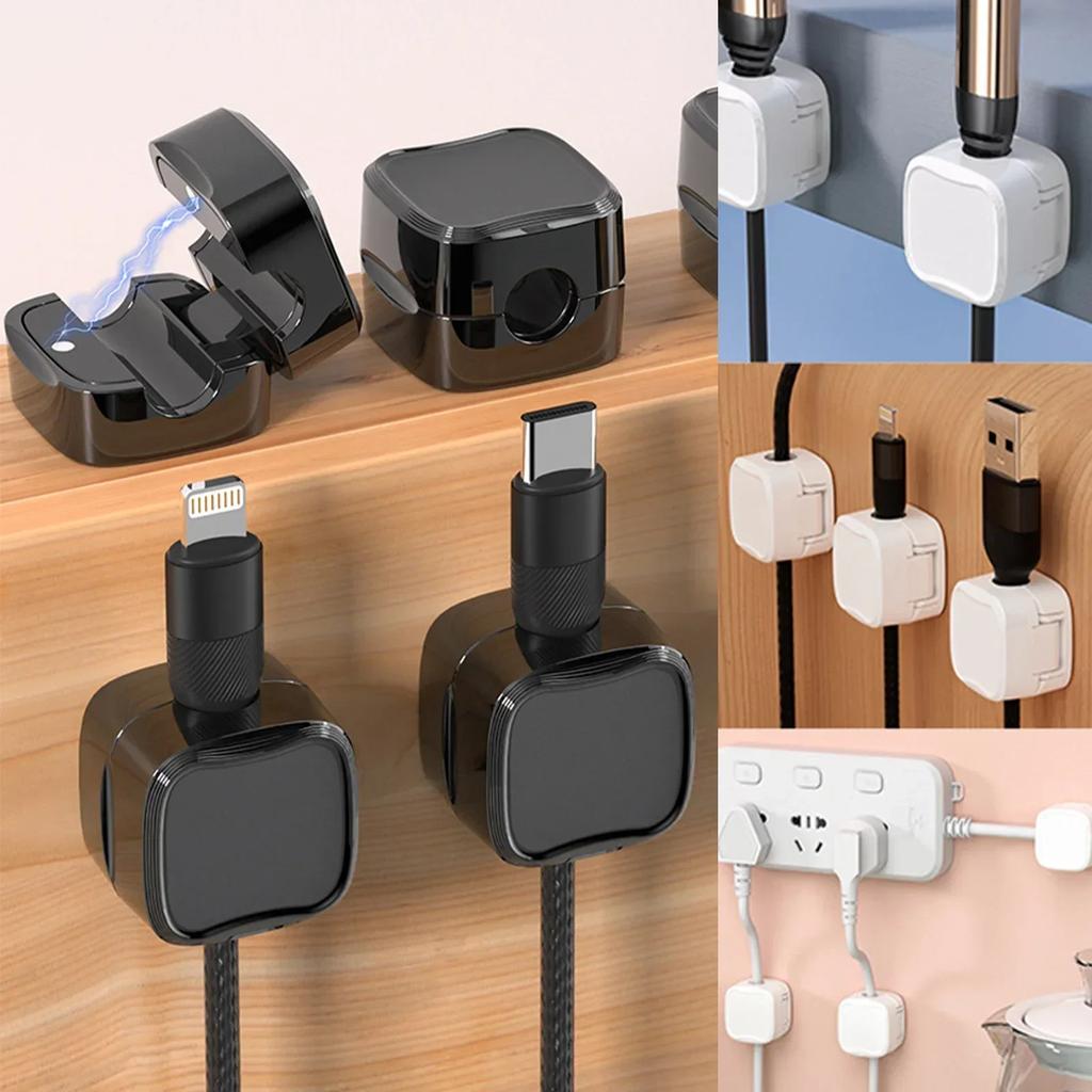 6/12/24PCS Magnetic Cable Organiser Clips Cable Management Wire Manager Cord Holder Charging Cable Winder Wall Mounted Hook
