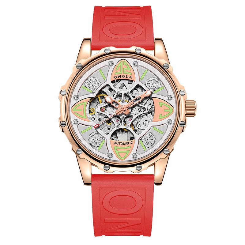 ONOLA ON3833 High-Quality Fashion Men Watch Hollow Full-Automatic Mechanical Watches Women Waterproof Sports Silicon Wristwatch