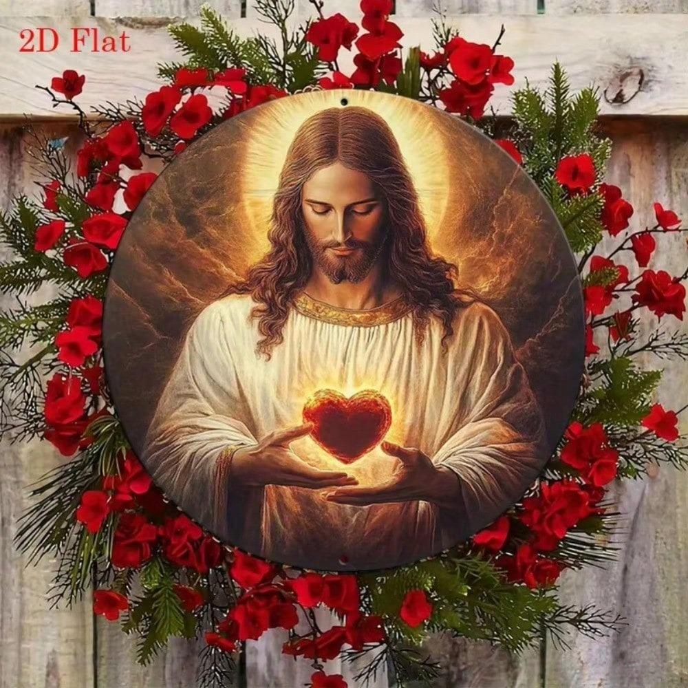 Arte da Parete in Metallo Sacro Cuore di Gesù Segno Rustico in Ferro Regalo Spirituale Cristiano Decorazione Casa Chiesa 20x20 cm